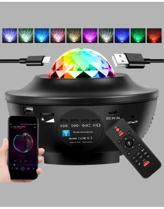 Led Yıldızlı Projektör Galaxy Modlu Renk Ve Parlaklık Ayarlı Gece Lambası