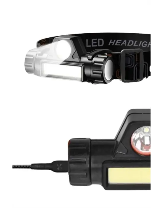 Ledli Şarjlı Kafa Lambası Led Şarjlı Su Geçirmez Kafa Feneri