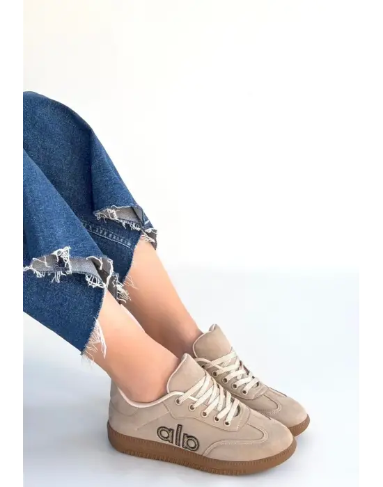 Lendo Bej Süet Bağcıklı Spor Ayakkabı