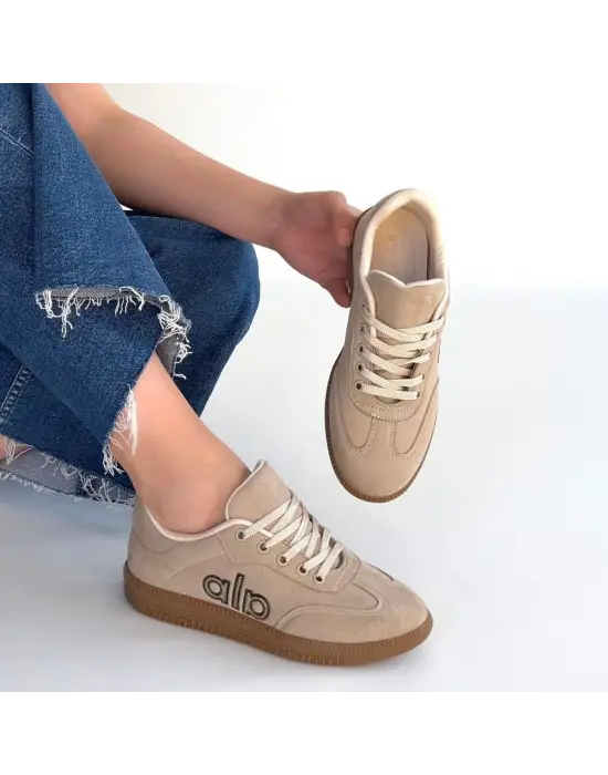 Lendo Bej Süet Bağcıklı Spor Ayakkabı