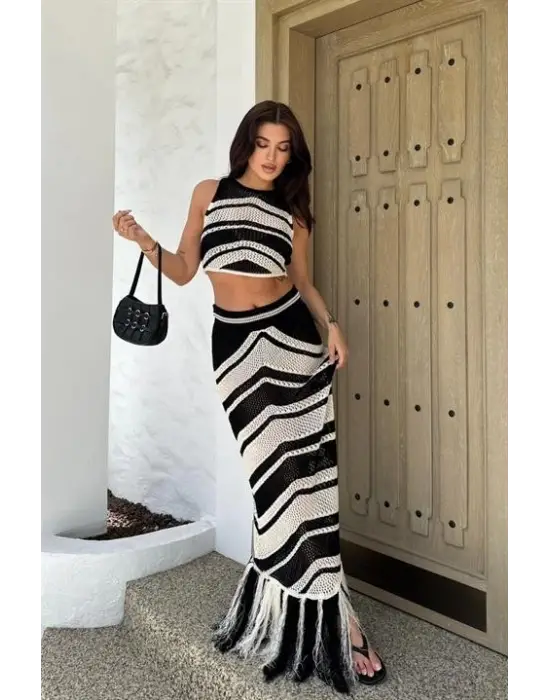 Omarı Püskül Detaylı Crop Takım