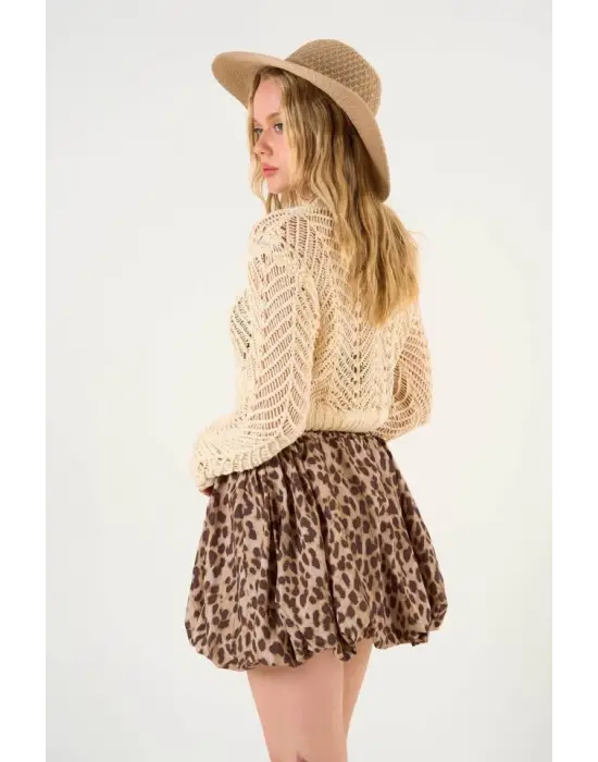Omarı Leopar Desenli Balon Etek - Kahve Tonları
