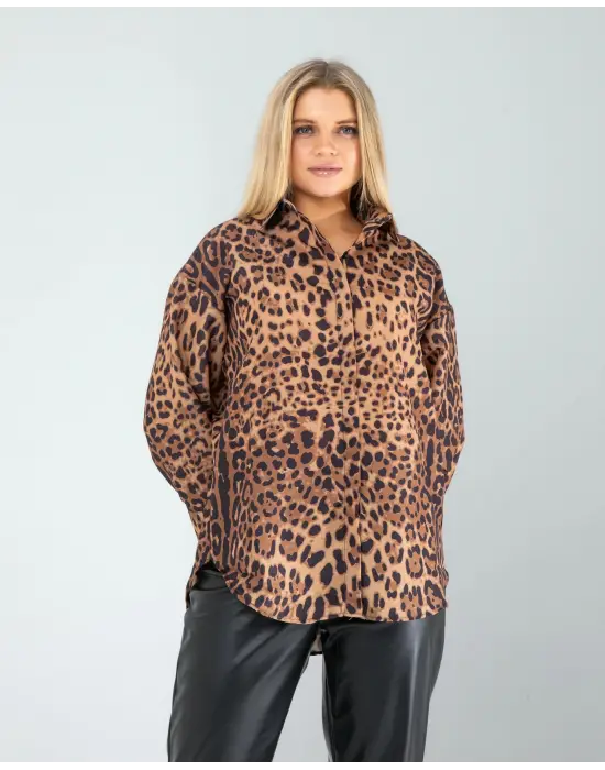 Trend Leopar Desen Gömlek