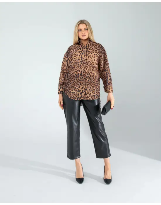 Trend Leopar Desen Gömlek