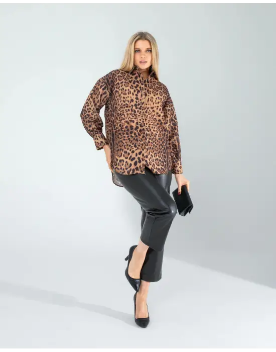 Omarı Zarif Leopar Desenli Gömlek