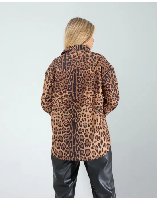 Trend Leopar Desen Gömlek