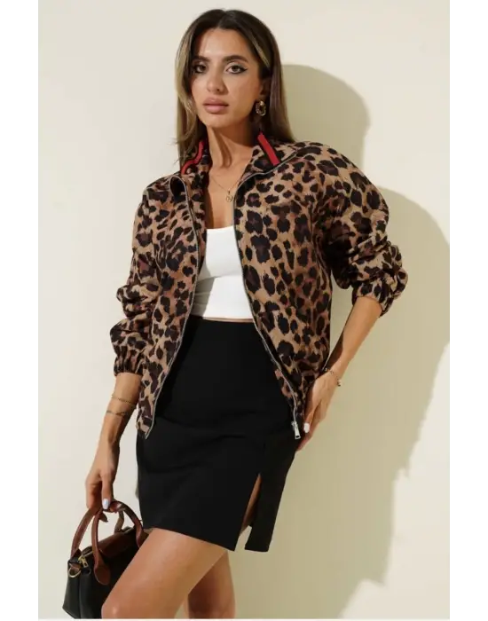 Leopar desenli astarlı ceket siyah t1192