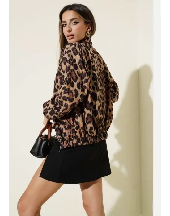Leopar desenli astarlı ceket siyah t1192
