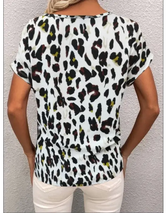 Omarı Hafif Kumaşlı Leopar Desen Bluz