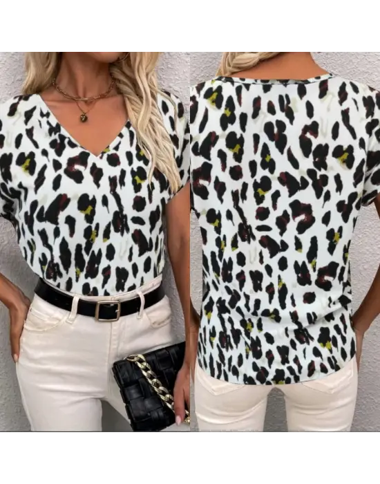 Omarı Hafif Kumaşlı Leopar Desen Bluz