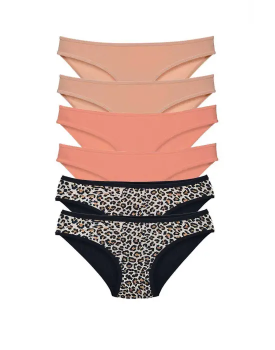 Omarı Likralı Leopar Desenli Kadın Slip Külot Seti