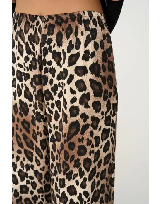 Omarı Yüksek Bel Leopar Desenli Lastikli Pantolon
