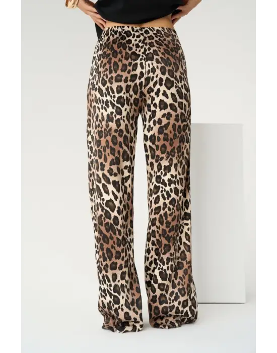 Omarı Yüksek Bel Leopar Desenli Lastikli Pantolon
