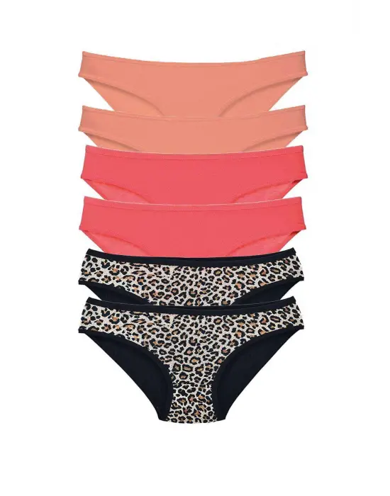 Omarı Leopar Desenli Likralı Kadın Slip Külot Seti