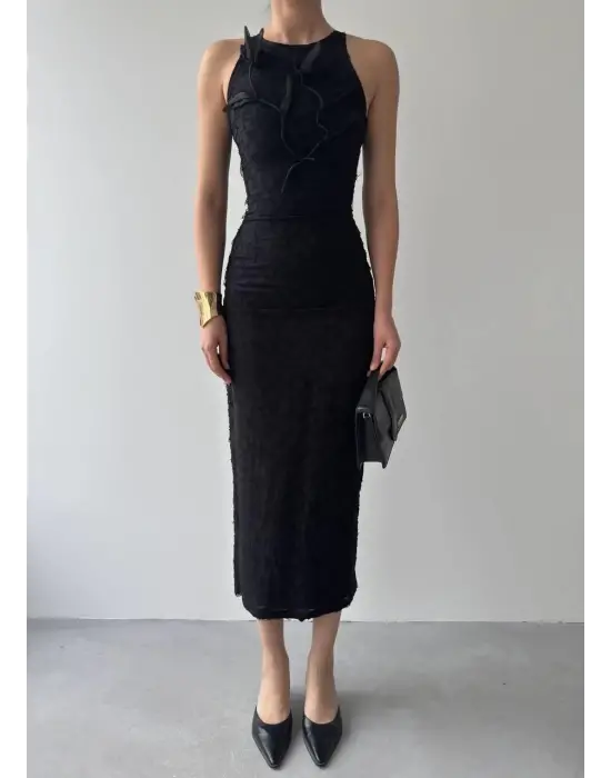 Omarı Zarif Çiçek Desenli Elbise