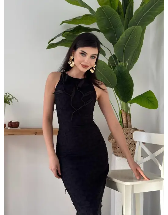 Omarı Zarif Çiçek Desenli Elbise