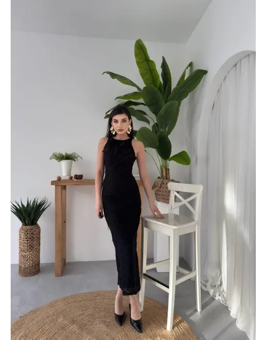 Omarı Zarif Çiçek Desenli Elbise