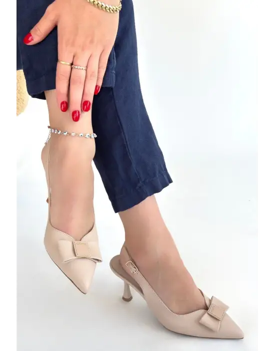 Leyya Bej Cilt Topuklu Ayakkabı