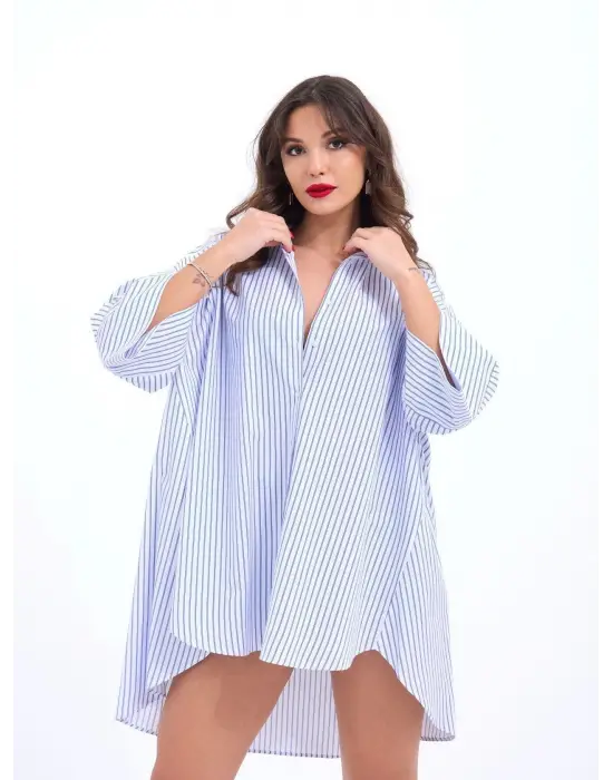 Omarı Çizgili Klasik Gömlek Modası