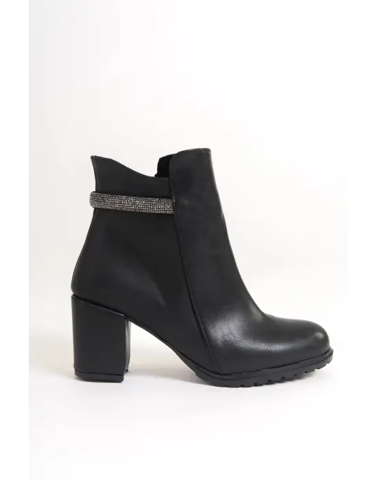 LIA Fermuarlı Rahat tabanlı ayakkabı Tabaan Taşlı Topuklu Bayan Bot  CGünlük Şık - Siyah