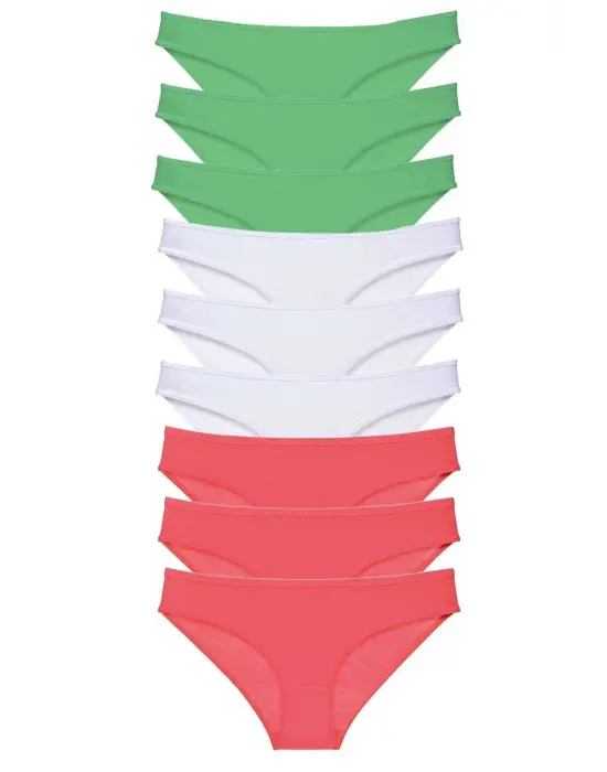 Omarı Renkli Likralı Kadın Slip Külot Seti