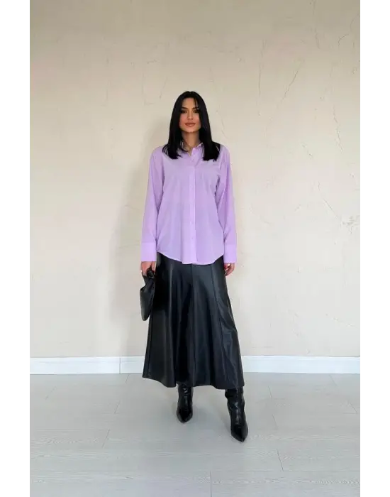 Lila Poplin Gömlek