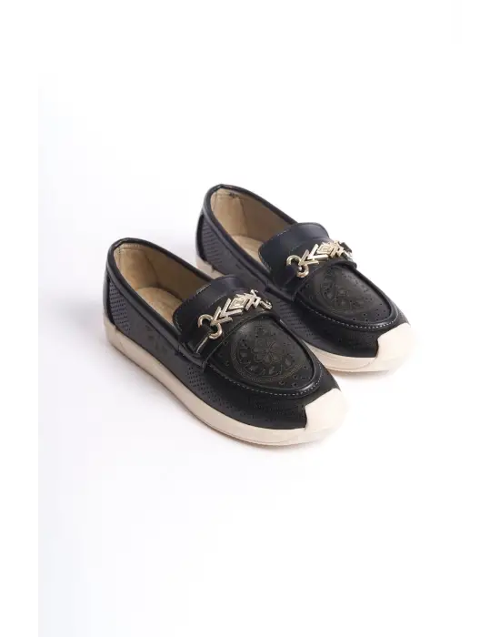 LILY Bağcıksız Rahat tabanlı ayakkabı Rahat Tabaan Çiçek Desenli Bayan Babet Ayakkabı  CKısa Topuk - Siyah