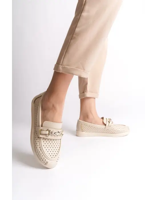 Kalp Desenli Rahat Tabaan Bayan Babet Ayakkabı