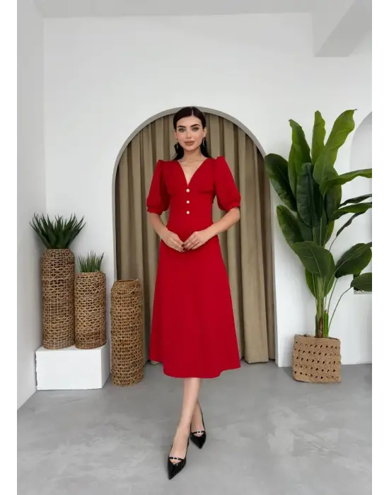 Omarı Siyah Dantelli Linda Midi Elbise