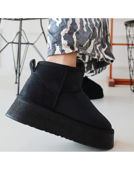 Omarı Siyah Süet Yüksek Topuklu Bot