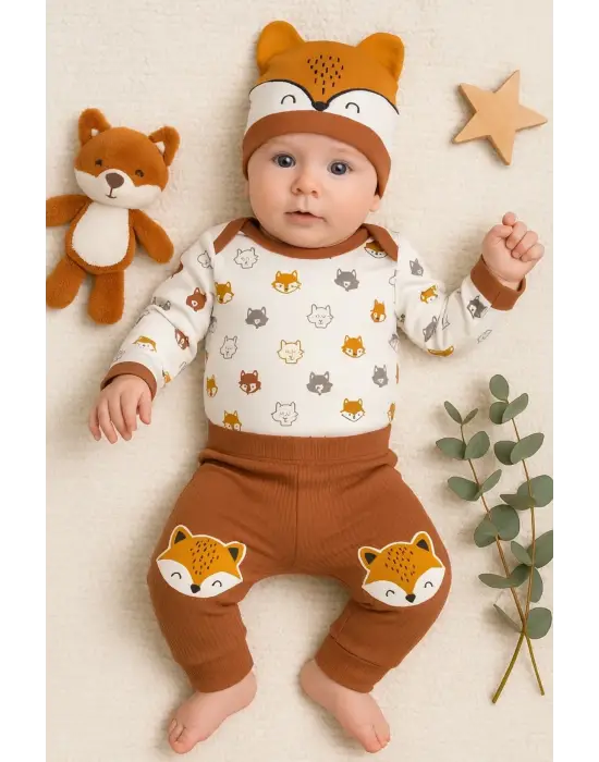 Little Fox Desenli 3lü % 100 Pamuklu Erkek Takım