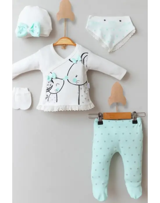 Little Mause Desenli % 100 Pamuk 5li Kız Bebek Hastane Çıkış Seti