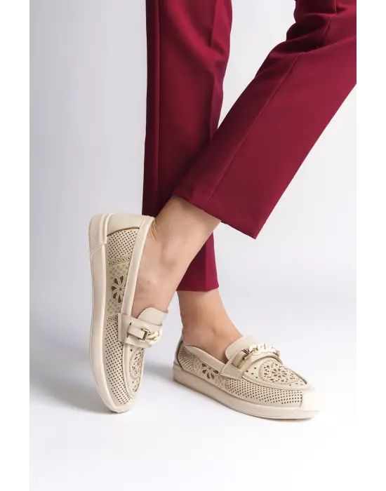 Çiçek Desenli Bayan Babet Ayakkabı