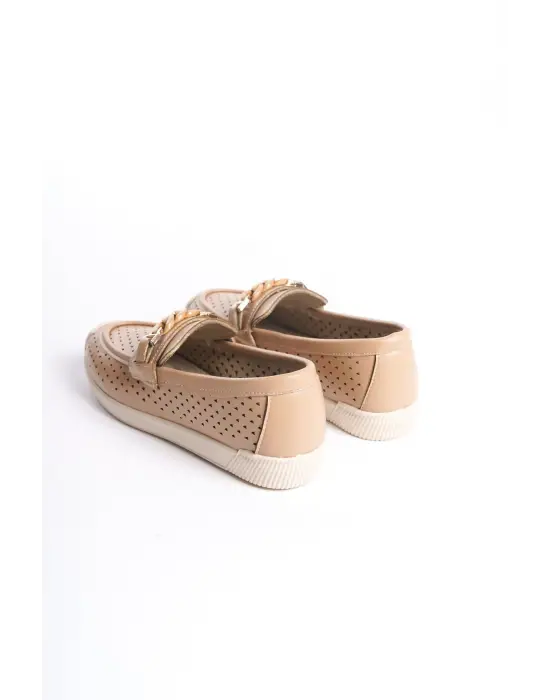 LIZY Bağcıksız Rahat tabanlı ayakkabı Rahat Tabaan Kalp Desenli Bayan Babet Ayakkabı  CKısa Topuk - Ten