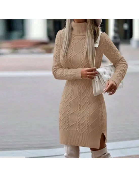 Loren Yünlü Motifli Midi Boy Triko Elbise