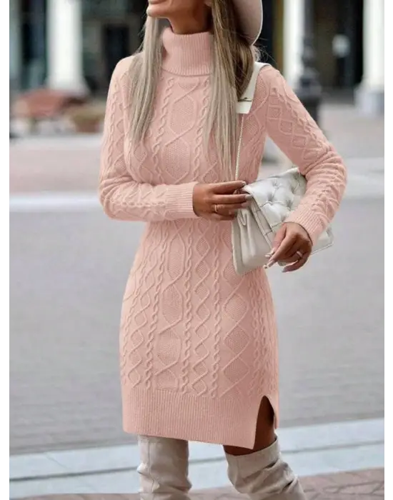   Yünlü Motifli Midi Boy Triko Elbise