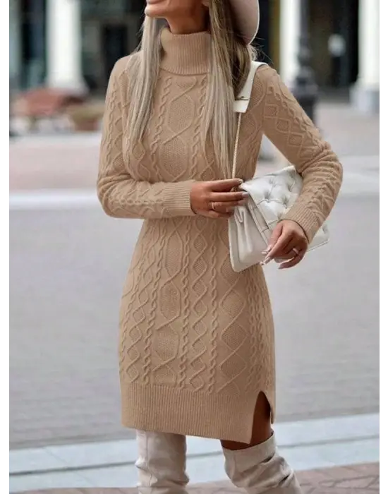 Loren Yünlü Motifli Midi Boy Triko Elbise