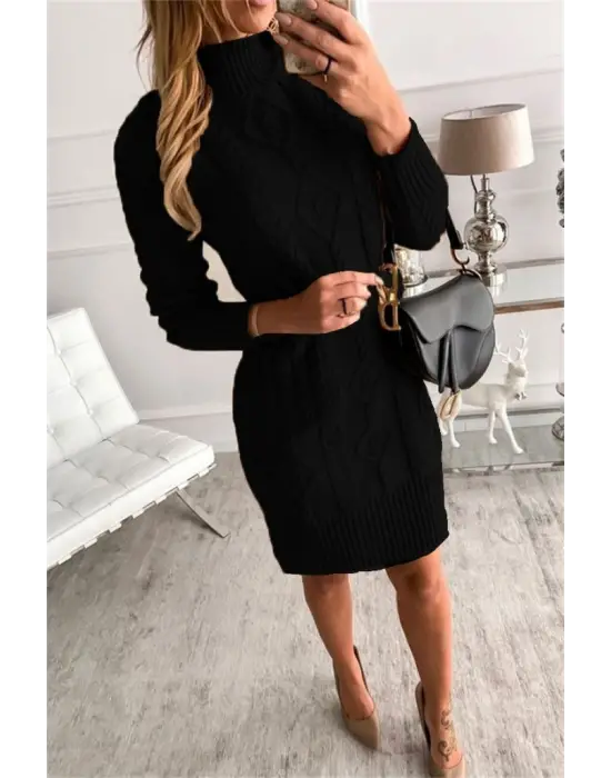 Loren Yünlü Motifli Midi Boy Triko Elbise