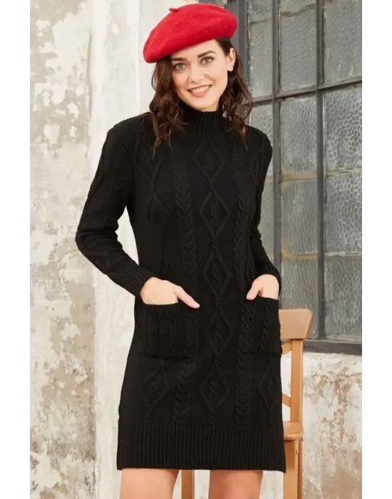   Yünlü Motifli Midi Boy Triko Elbise