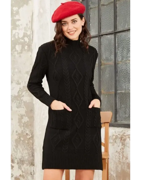 Loren Yünlü Motifli Midi Boy Triko Elbise