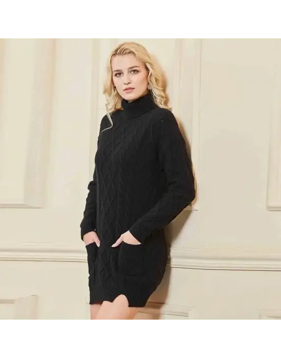 Loren Yünlü Motifli Midi Boy Triko Elbise