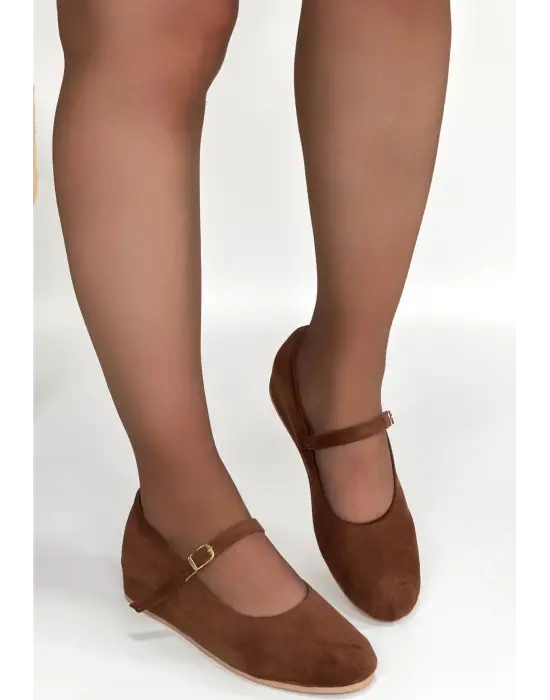 Taba Süet Kemerli Babet Ayakkabı Kadın Giyim