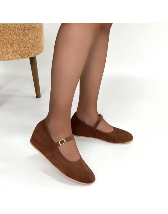 Lossa Taba Süet Kemerli Babet Ayakkabı