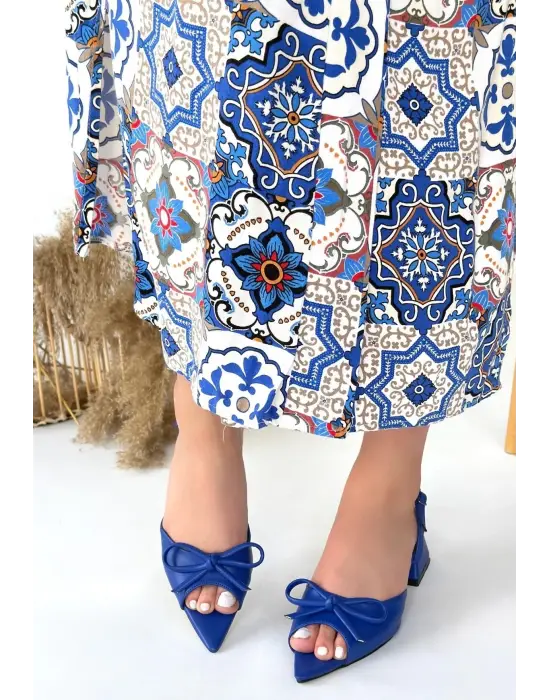 Modern Mavi Cilt Topuklu Ayakkabı