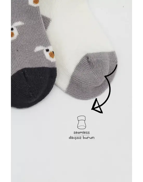 Omarı Sevimli Köpek Desenli Penye Soket Çorap Seti - Gri