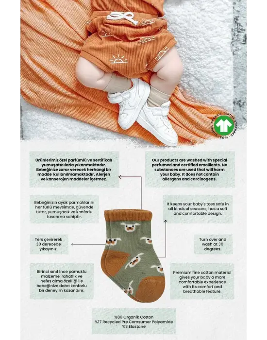 Omarı Sevimli Desenli Penye Soket Çorap Seti