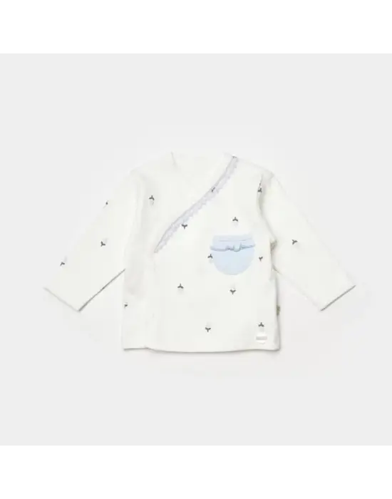 Omarı Ekru Lila Çiçek Desenli 3 Parça Zıbın Seti