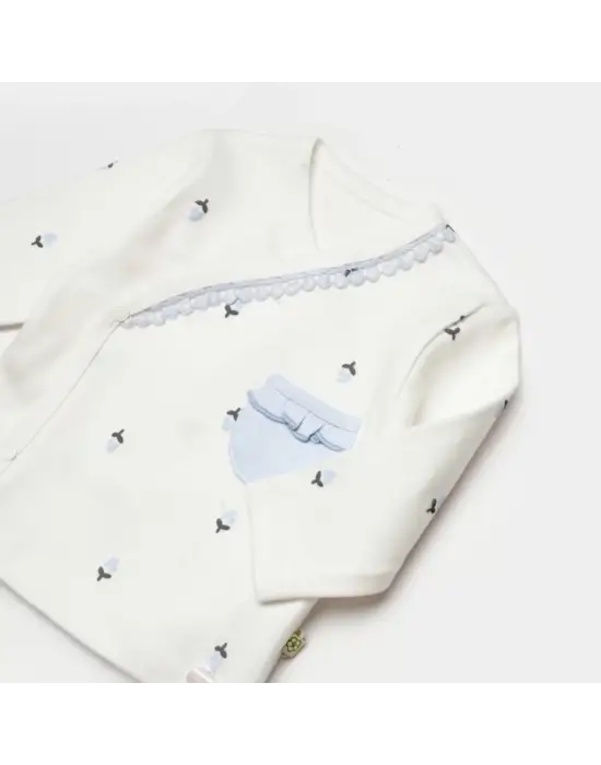 Omarı Ekru Lila Çiçek Desenli 3 Parça Zıbın Seti