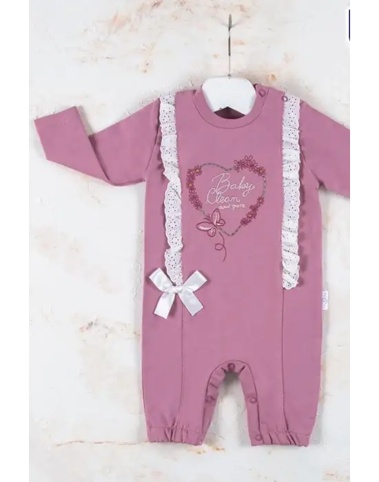 Love Kalp Nakışlı % 100 Pamuk Kız Bebek Tulumu