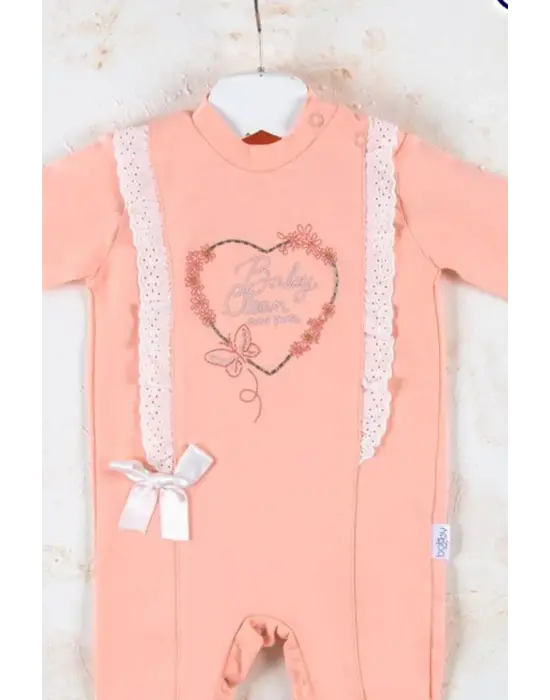 Love Kalp Nakışlı % 100 Pamuk Kız Bebek Tulumu